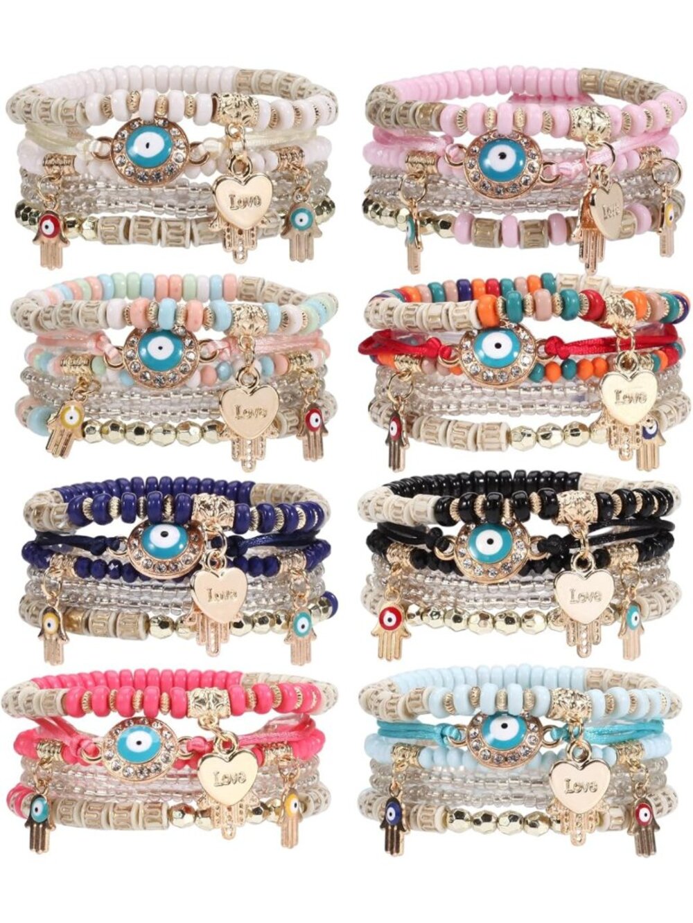 Boho Multilayer Tassel Charm Bracelets Set - Stackable Stretch Statement Jewelry